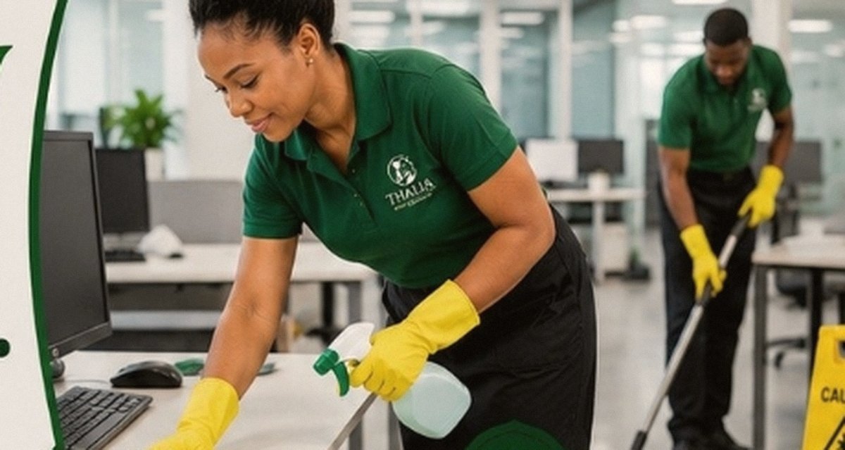 Thalia Agency team cleaning an open-plan office